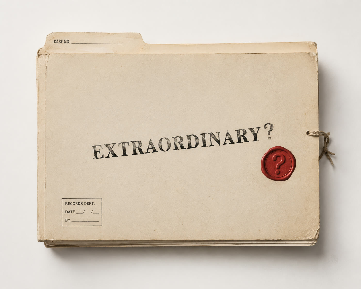 An aged case file labelled extraordinary with a red wax seal