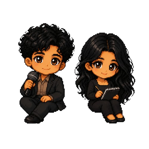 Mini pixel cartoon of Simer and Sayeed